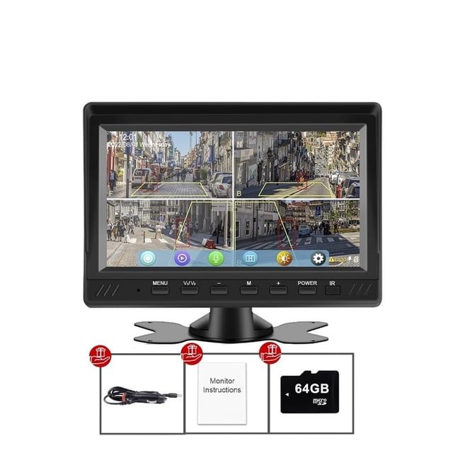 7" AHD 4CH Truck Monitor BSD Recording DVR 1080P Car Rear View Camera Vehicle IPS Touch Screen Right Outside Speaker ,Clear Images
