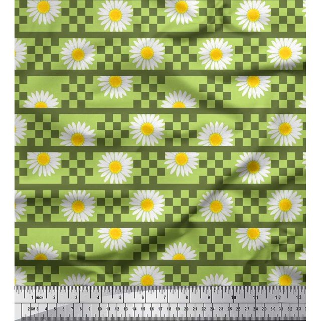 Soimoi Rayon Fabric Stripe,Square & Daisy Floral Decor Fabric Printed Yard 42 Inch Wide