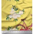 thumbnail image 1 of Soimoi Tissu Georgette Poly Jaune Imprimé Transport de Roses et de Bicyclette au Mètre 52 Pouces de Large, 1 of 3