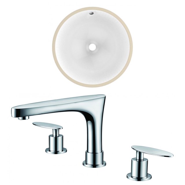 15.25-in. W Round Bathroom Undermount Sink Set In White - Chrome Hardware AI-22833