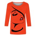thumbnail image 4 of Penkiiy Hauts pour Femmes Mode Femmes T-shirt Imprimé Mi-Long Manches 3/4 Blouse Col Rond Hauts Décontractés Rouge Vêtements Y2K, 4 of 4