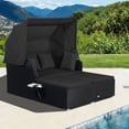 thumbnail image 1 of Gymax Lit de Jour en Rotin pour Patio avec Auvent Rétractable, Tables d'Appoint, Coussins, Beige, Extérieur, 1 of 10