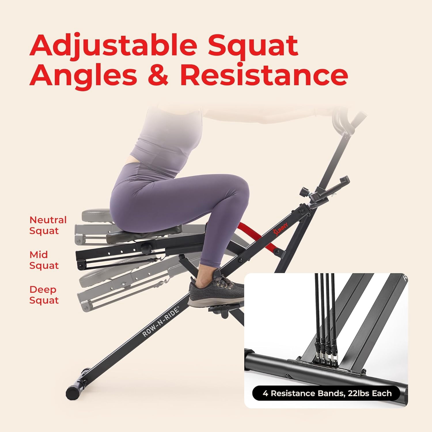 Sunny Health & Fitness Smart Row-N-Ride Robuste – Appareil d'assistance aux squats pour un entraînement complet du corps – NO. 077PLUSSMART