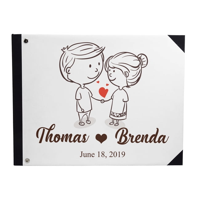 Darling Souvenir White Couple & Heart Wedding Guest Book Hardbound Guest Sign-In Book Guest Registry Guestbook-9 x 12 Inches