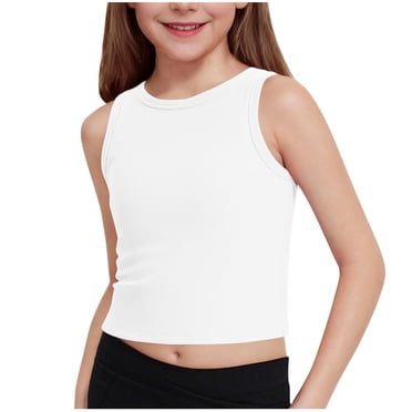 Girls Sleeveless Tank Tops Basic Tees Summer Tanks Cute Top Beach Vacation Outfits Clothes White 9-10 Years
