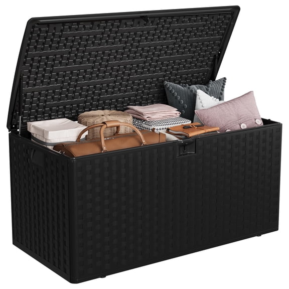 GloryStar Coffre de Rangement Extérieur en Résine, Contenant de Terrasse Étanche de 99 Gallons Verrouillable avec Poignées pour Coussins de Patio, Outils de Jardin, Accessoires de Piscine et Organisation de Cour Arrière