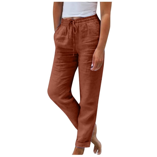 Timegard Womens Crop Pants Elastic Waisted Tapered Leg Solid Color Summer Lounge 7/8 Trousers with Pockets