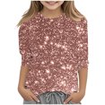 thumbnail image 1 of lcziwo Filles 2025 Mode T-Shirts à Paillettes Graphiques Manches 3/4 Amples Chic Col Ras du Cou Hauts Imprimé Pailleté Automne Décontracté Chandail Blouse Multicolore Offres du Jour Éclair d'Aujourd'hui, 1 of 6