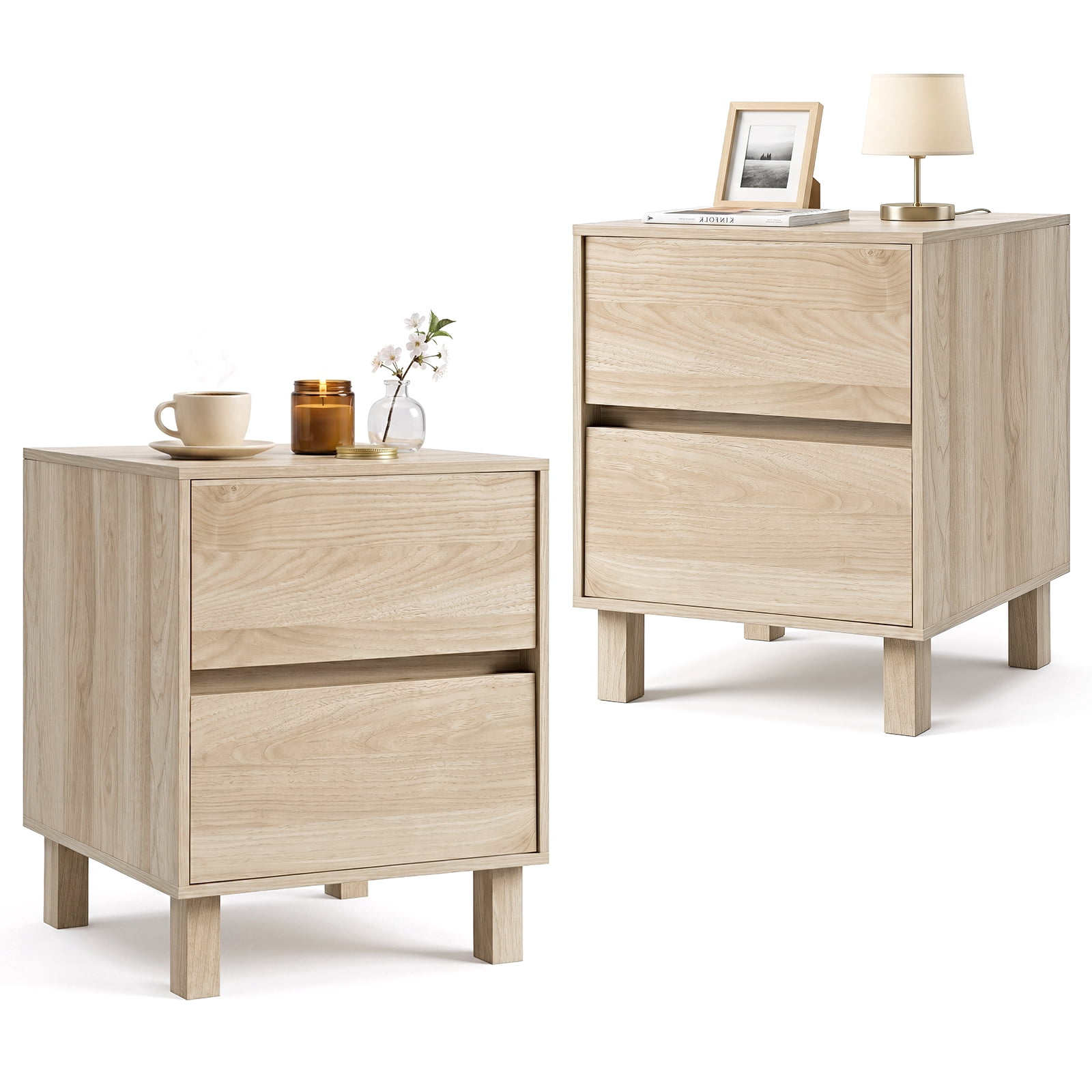 Gymax 2Pcs Wooden NightstandModern End Table w/2 Storage DrawersAnti-Toppling Device