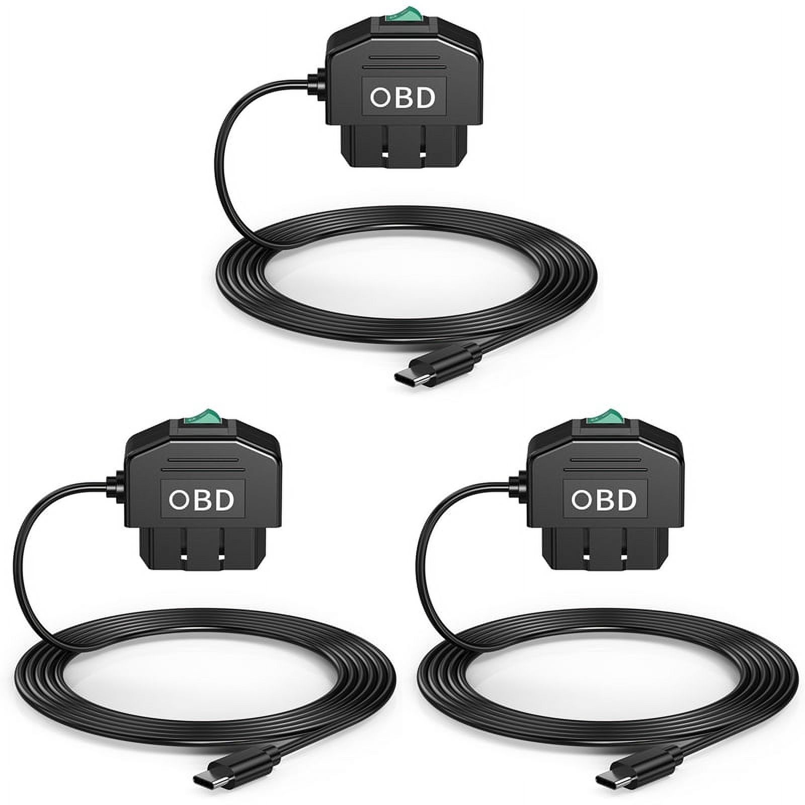 3X Dash Cam OBD Hardwire Kit, Dash Camera USB Type C Hardwire Kit with OBD Power Cable for Dashcam 12-24V to 5V/3A,3 x Vehicle cable,Black