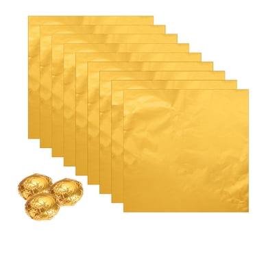 100pcs Foil Candy Wrappers, 6 x 6 Inch Chocolate Bar Wrappers, Aluminum Foil Paper for Candy Packaging, Gold