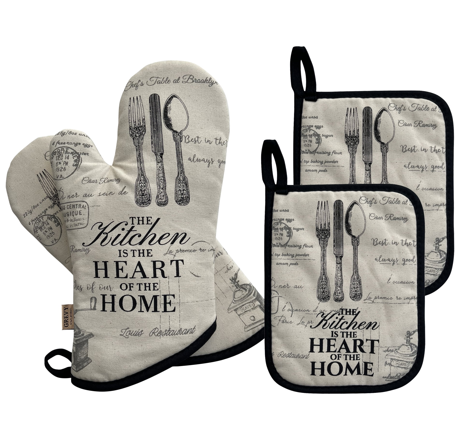 GREVY Quilted CottonHeat Resistant Oven Mitts Pot Holders with Pocket for Cooking or Baking Set of 4