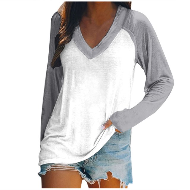FAIWAD Women’s Color Block Tunic Top Long Sleeve Patchwork V Neck Plus Size Pullover Top