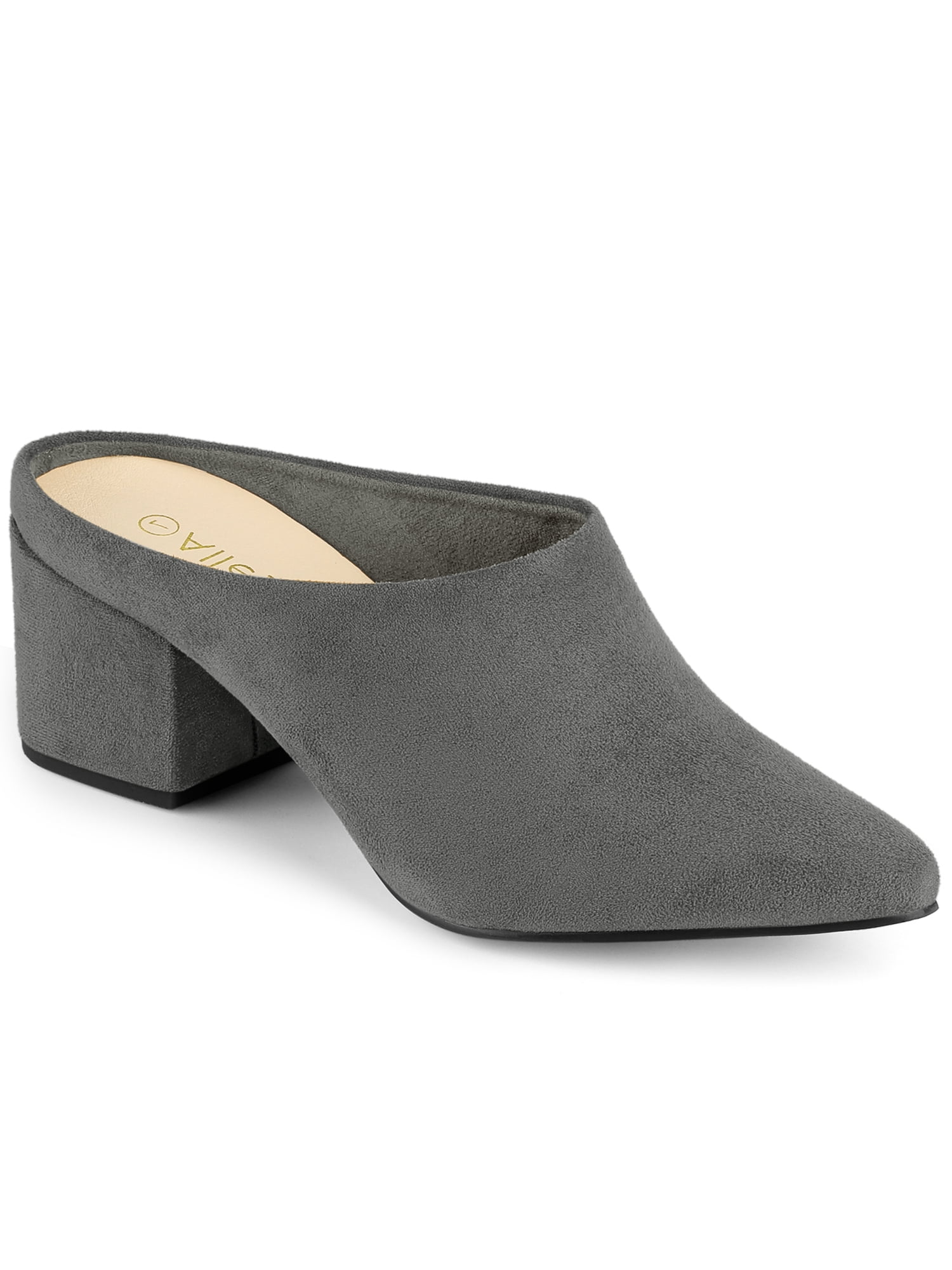 BLISSFUL STEP Sandales à Talons Hauts Blocs pour Femmes à Enfiler Mules à Bout Pointu Gris 8