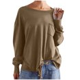 thumbnail image 2 of TIMIFIS Womens Casual Long Sleeve Tops Fall Solid Loose Crew Neck Tunic Sweatshirt with Pockets, 2 of 8
