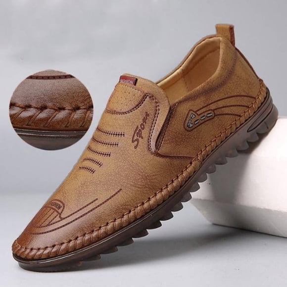 LSLJS Men's Leather Shoes, Men Driving Shoes Soft Leather Peas Shoes Casual Flat Non-Slip Business Shoes