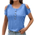 thumbnail image 1 of Timegard Plus Size Tops for Women Round Neck Clod Shoulder Button Short Sleeve Comfy Casual Loose Blouse, 1 of 7