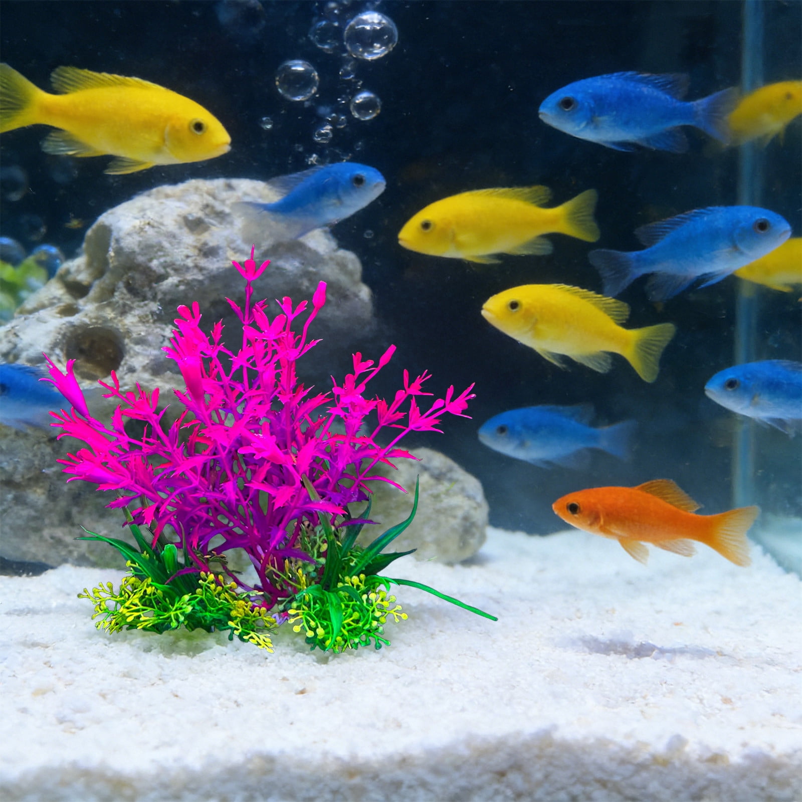 Aquarium Plastic Plants Fake Decor, Multicolor Artificial Aquatic Plants with Soft Leaves and Weighted Base for Fish Tank Decorations