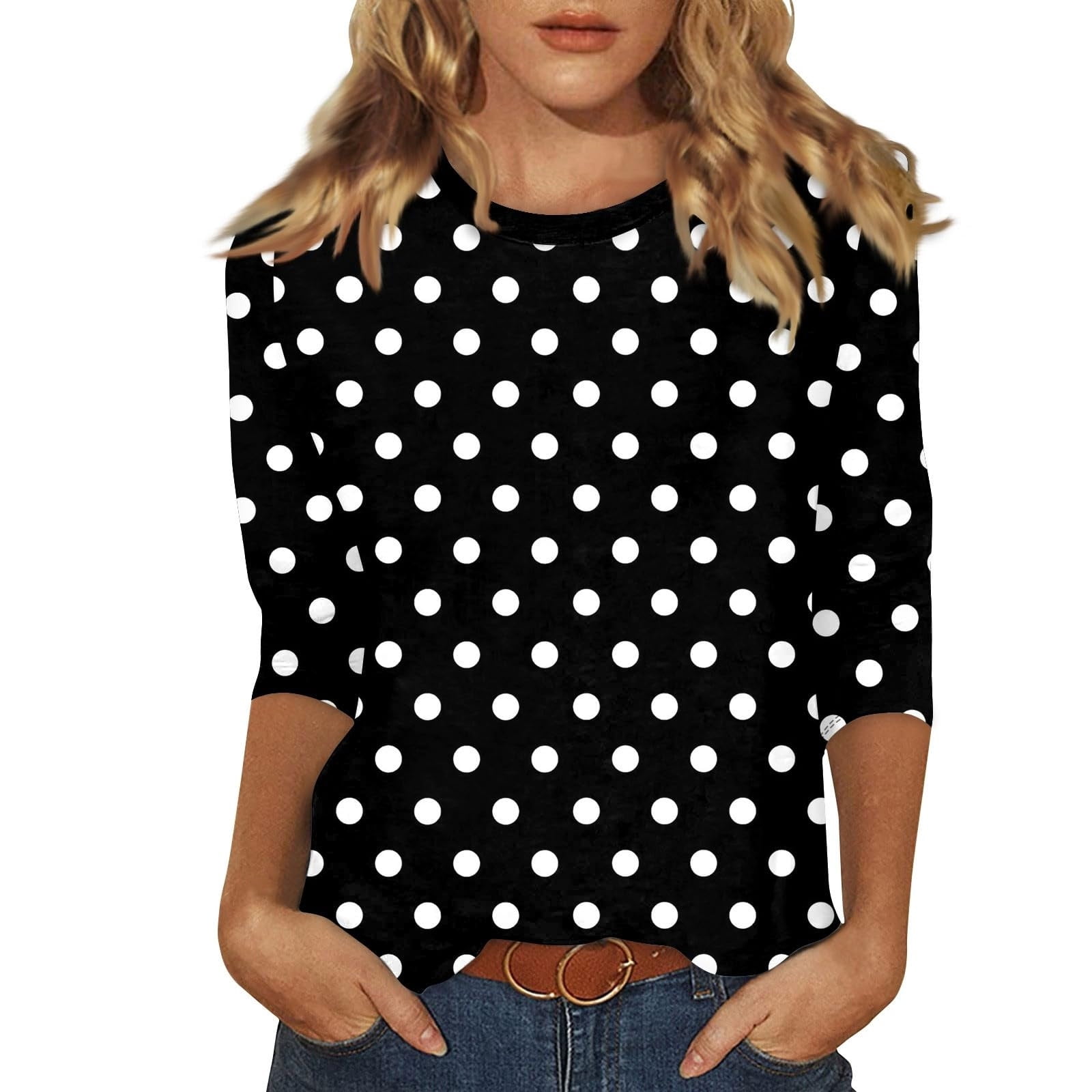 Lenpel T-Shirts pour Femmes Grande Taille Décontractés à Manches 3/4, Col Ras du Cou, T-Shirts Imprimés, Hauts, Tuniques de Printemps Été