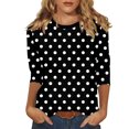 thumbnail image 1 of Lenpel T-Shirts pour Femmes Grande Taille Décontractés à Manches 3/4, Col Ras du Cou, T-Shirts Imprimés, Hauts, Tuniques de Printemps Été, 1 of 5