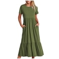 thumbnail image 2 of EGNMCR Robes de Fête pour Femmes Robe d'Été Décontractée à Manches Courtes et Col Rond pour Femmes Robe Décontractée Fluide à Étages Maxi de Plage avec Poches, 2 of 8