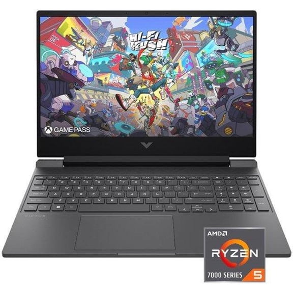 HP Victus 15,6 Po FHD 144 Hz Portable de Jeu/AMD Ryzen 5-7535HS (Surpasse i7-11800H) /AMD Radeon RX 6550M/clavier Rétroéclairé/MICA Argent/ 8 Go RAM DDR5 / 512 Go SSD / Windows 11 Famille / Ensemble avec Concentrateur USB 3.0