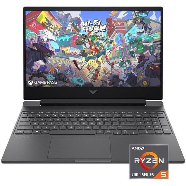 HP Victus 15,6 Po FHD 144 Hz Portable de Jeu/AMD Ryzen 5-7535HS (Surpasse i7-11800H) /AMD Radeon RX 6550M/clavier Rétroéclairé/MICA Argent/ 8 Go RAM DDR5 / 512 Go SSD / Windows 11 Famille / Ensemble avec Concentrateur USB 3.0