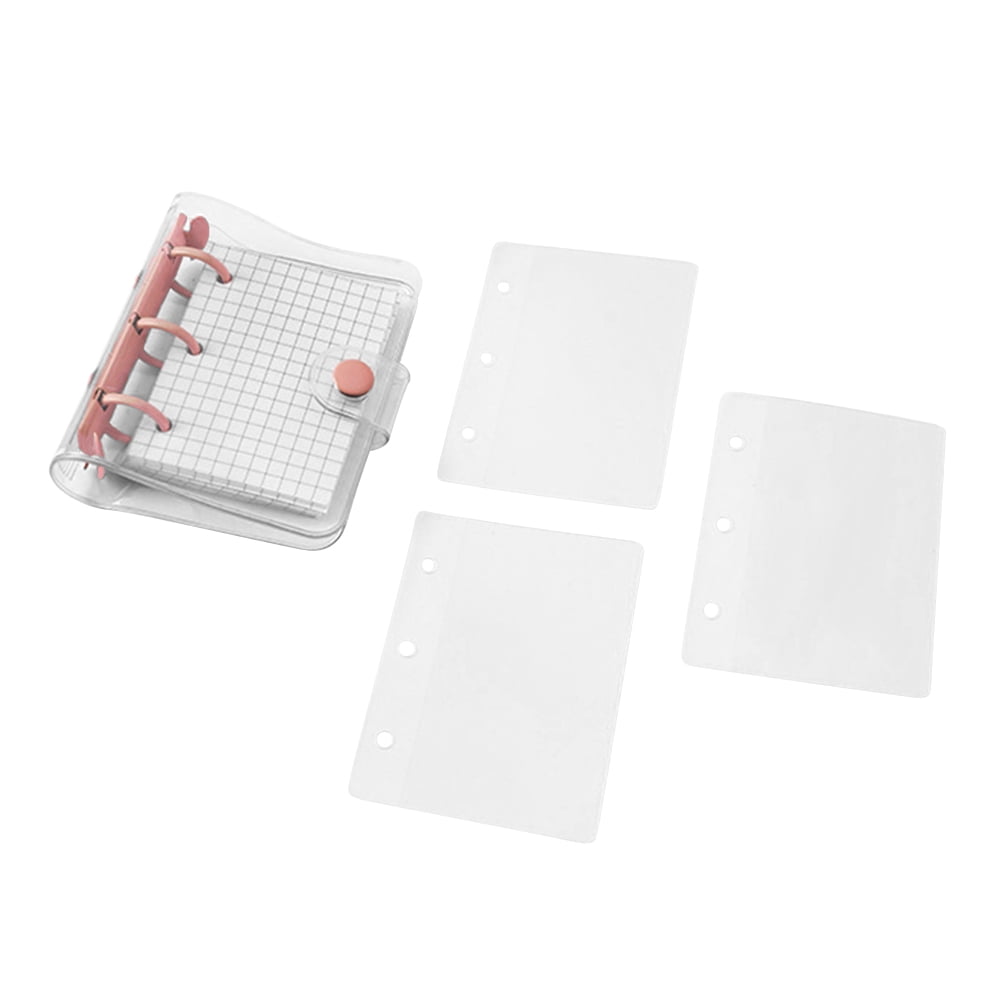 Mini Transparent 3Ring Binder Covers with Grid Inner Page and Binder Pockets Mini Loose Leaf Notebook Binder Clear PVC Binder Cover with Snap Button