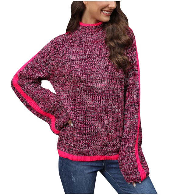 Pompotops Chandail Mode Femme Col Rond Manteau Haut Chandails pour Femmes Manteau Manches Longues Ample Liquidation
