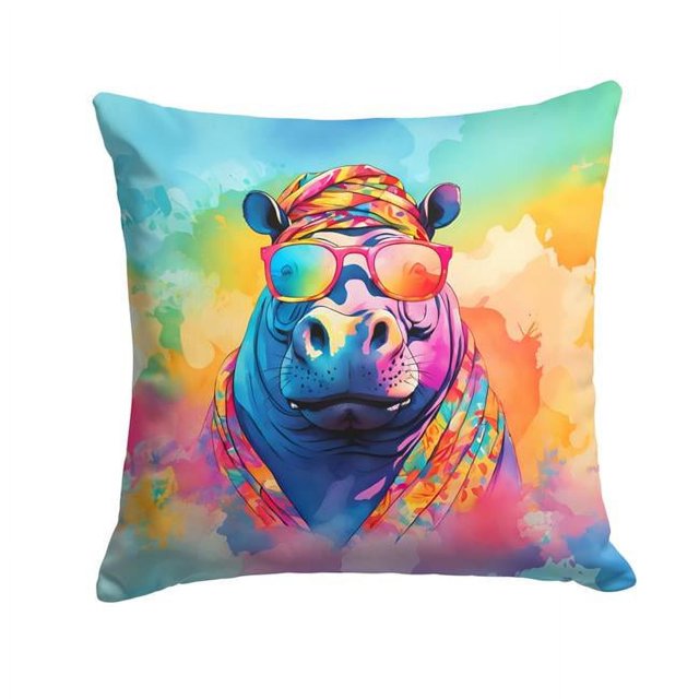 Carolines Treasures DAC3994PW1414 Coussin Décoratif en Tissu Polyester 14 x 14 Po Unisexe Hippie Animal Hippopotamus