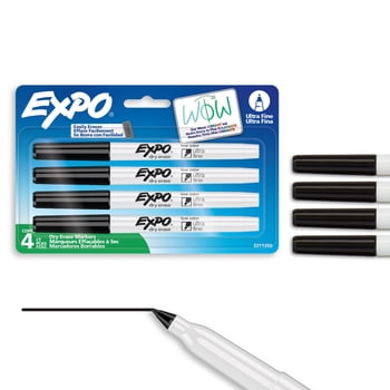 EXPO Dry Erase Markers, Low Odour Ink, Ultra Fine Tip, Black, 4 Count