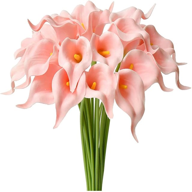 CHUANK 20pcs Artificial Calla Lily Silk Flowers 13.4” for Home Kitchen Wedding Table Decoration (White)