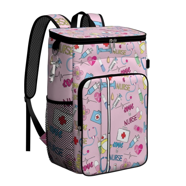 Nursing Themed Cooler Backpack, Leakproof Insulated Lunch Backpack with Cute Future Nurse Design for Medical Staff