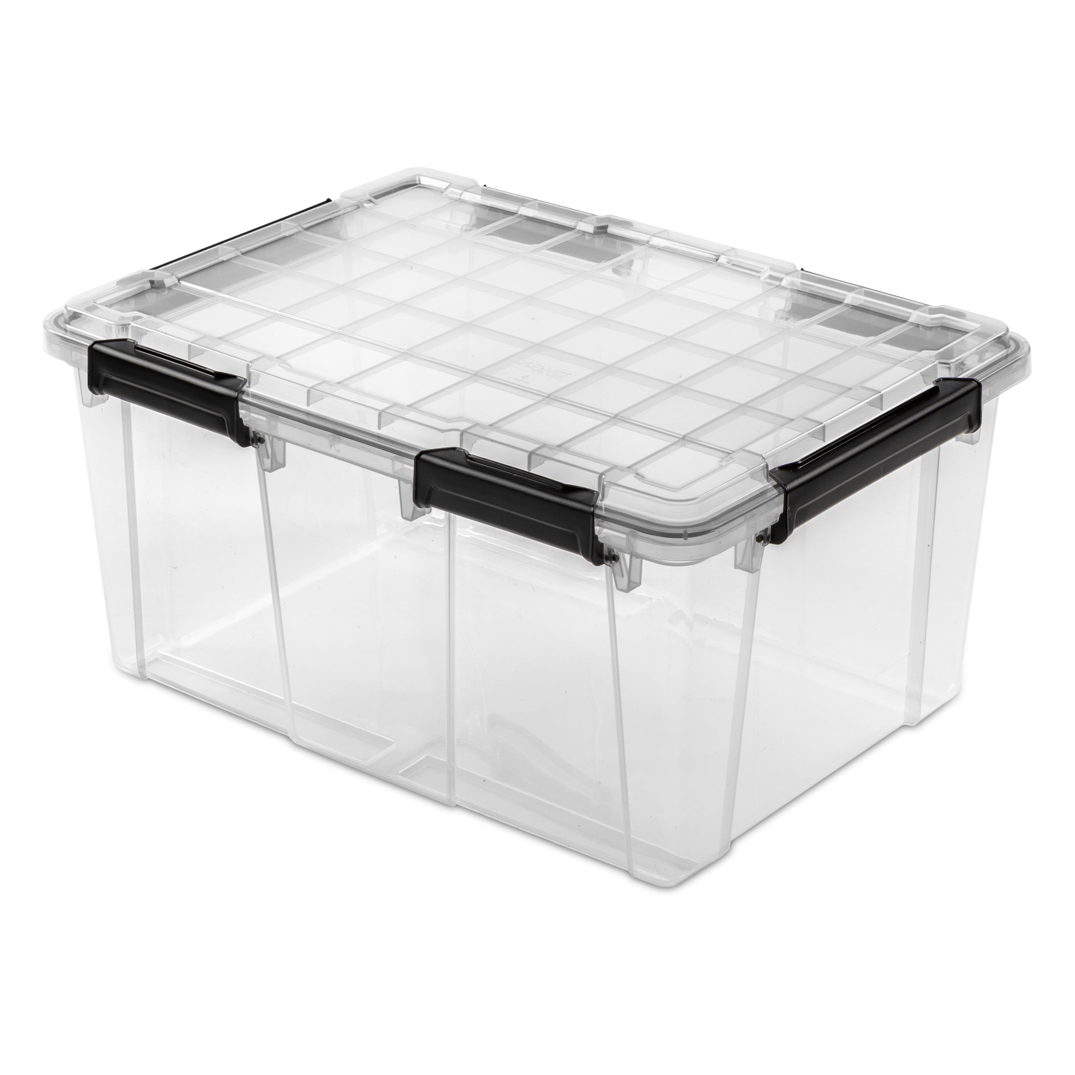 Boîte à joint d’étanchéité 76L de Sterilite imperméable, bac de rangement en plastique transparent étanche avec couvercle et loquets durables, noir