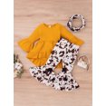 thumbnail image 2 of Xingqing Toddler Baby Girls Automne Clothes 3pcs Volant Robe à Manches Longues Tops + Pantalons Évasés + Écharpe Set Jaune 2-3 Ans, 2 of 8
