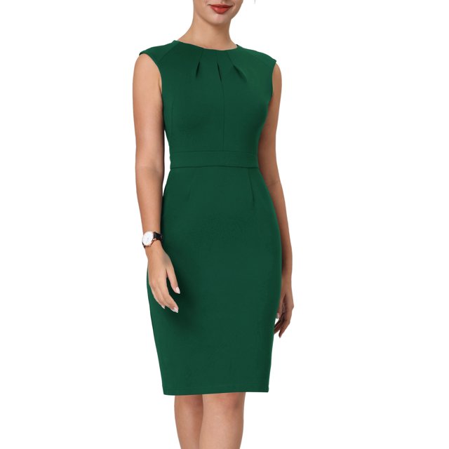 INSPIRE CHIC Robe Fourreau pour Femme Col Plissé Crayon Tenue de Travail Robes TG Vert