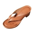 thumbnail image 2 of Heel Sandals for Women Flip Flops Slide Block Chunky Heel Soft Sole Beach Summer Backless Pumps Brown, 2 of 6
