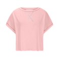thumbnail image 4 of Amzcrzy Hauts pour Femmes Tendance Couleur Unie Hauts de Printemps Été pour Femmes Décontractés Manches Courtes Col Rond T-Shirts Dos Découpé Confortables Hauts de Sortie, 4 of 6