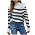 thumbnail image 2 of Qertyioot Chandail à Rayures pour Femme Automne Hiver Tricoté Manches Décontractées Col Montant Boutons Chandail, 2 of 6