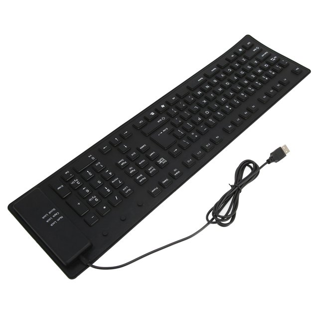 USB Wired Keyboard, Quiet Design Elastic Rebound 109 Keys Foldable Silicone Keyboard Waterproof Dustproof for Office for Laptop Black