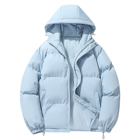 Pisexur Jackets for Men Comfortable Coats for Men Casual Hooded Solid Color Winter Warm Jacket Long Sleeve Parkas Light Blue,XL