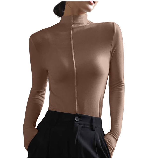 AherBiu Chandails à Manches Longues pour Femmes Couche de Base sous-Maillots Col Roulé Coupe Ajustée T-Shirts Blouse