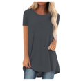 thumbnail image 1 of JIRNDf Chemises pour Femmes Hauts Tendance Été Mode Grande Taille Col Rond Manches Courtes Longues Tuniques pour Femmes Blouse Décontractée Gris Foncé m, 1 of 9