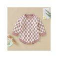thumbnail image 3 of Faithtur Bébé Filles Garçons Romper Damier Plaid Col Rond Manches Longues Tricot Pull Combinaisons Automne Hiver Bodysuits, 3 of 9