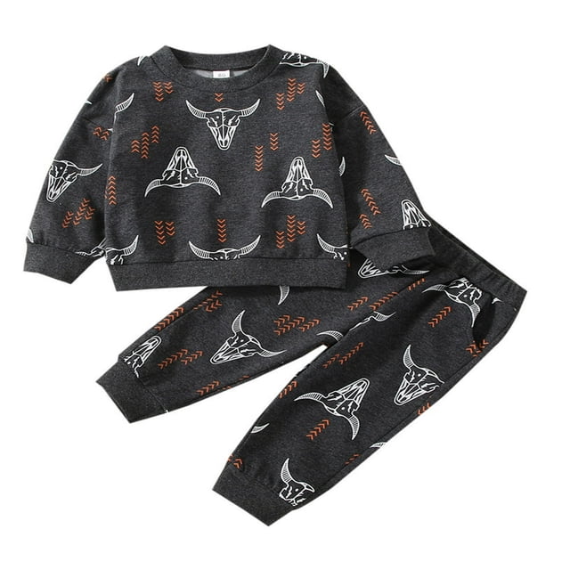 Ensemble de Vêtements pour Tout-Petits Garçons Filles Imprimé Vache Col Rond Chandail Chandail en Molleton Pantalon Jogger Automne Hiver
