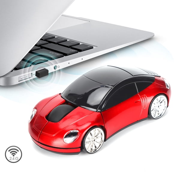 Car Shaped Wireless Mouse, Optical 1600DPI Ergonomic Design 2.4G USB Receiver Cordless USB Mouse for Laptop Computer Tablet PC