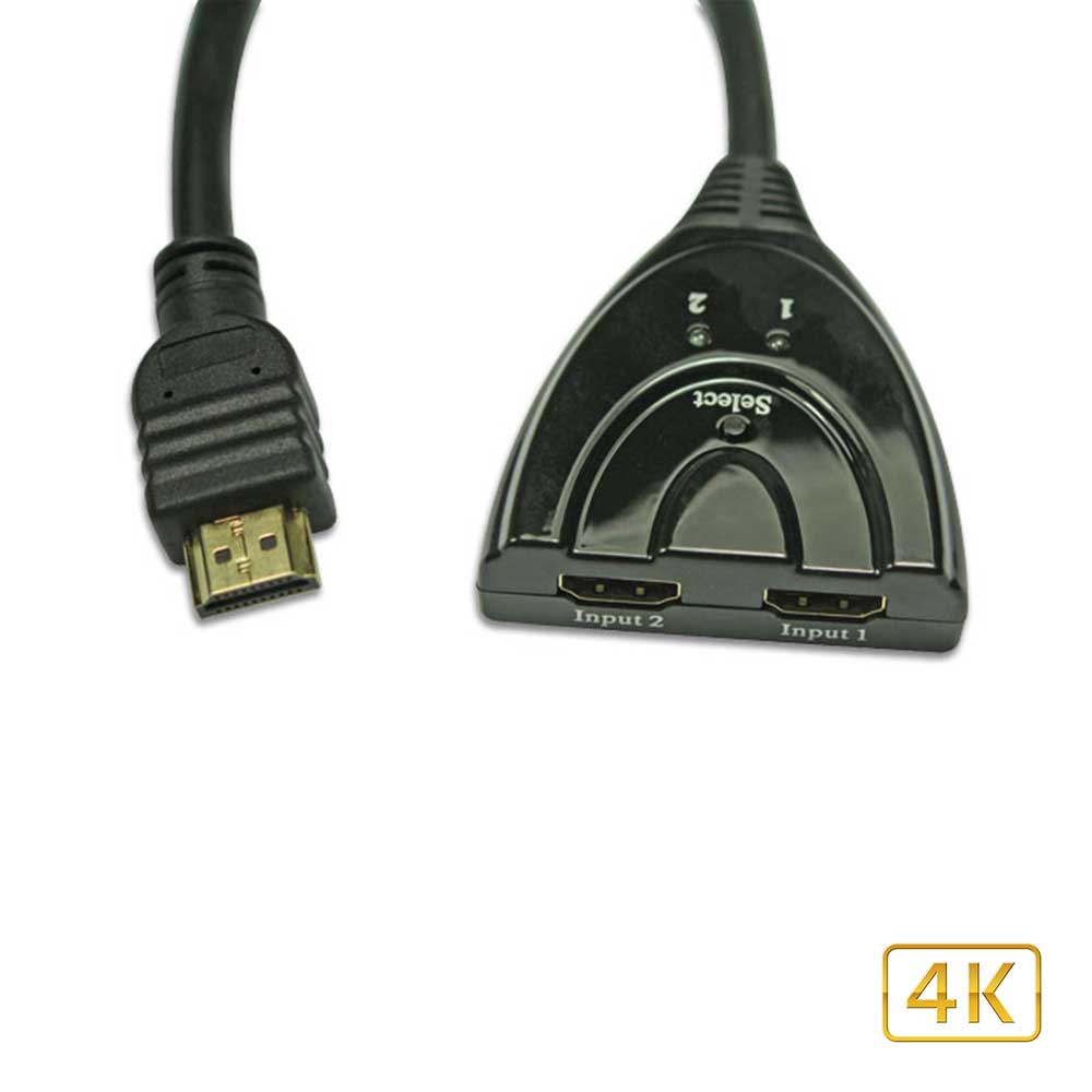 Techly 4K Bidirectional HDMI Switch - 2 Port HDMI Switch Cable with 1 Output, Supports 3D Format, 1 pc