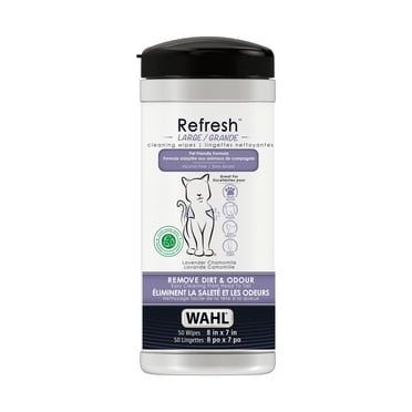 Wahl Refresh Cat Canister Wipes - 50 lingettes à base de plantes avec aloès et huile de noix de coco - Parfum lavande et camomille - Modèle 58538