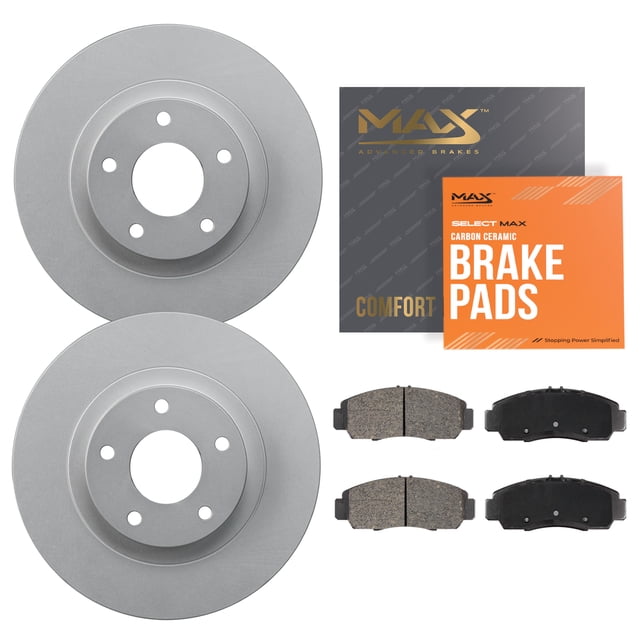 MAX Advanced Brakes - Front Brake Kit For 2004-2006 Mercedes-Benz E500| Carbon Ceramic Brake Pad and Rotor Kit| Daily Driving Geomet Coated Brake Rotors