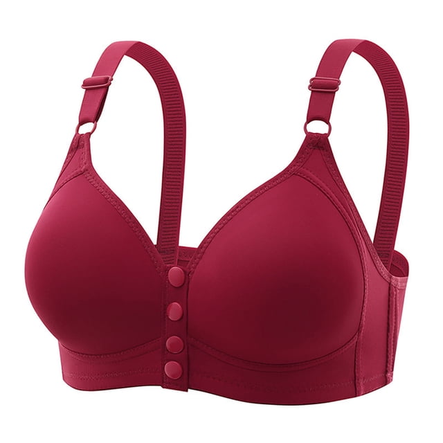 Lenpel Women's Plus Size Front Closure Bras Seamless Wireless Full Coverage Push up Bras Comfortable Everyday Bralettes(Red,XX-Large)